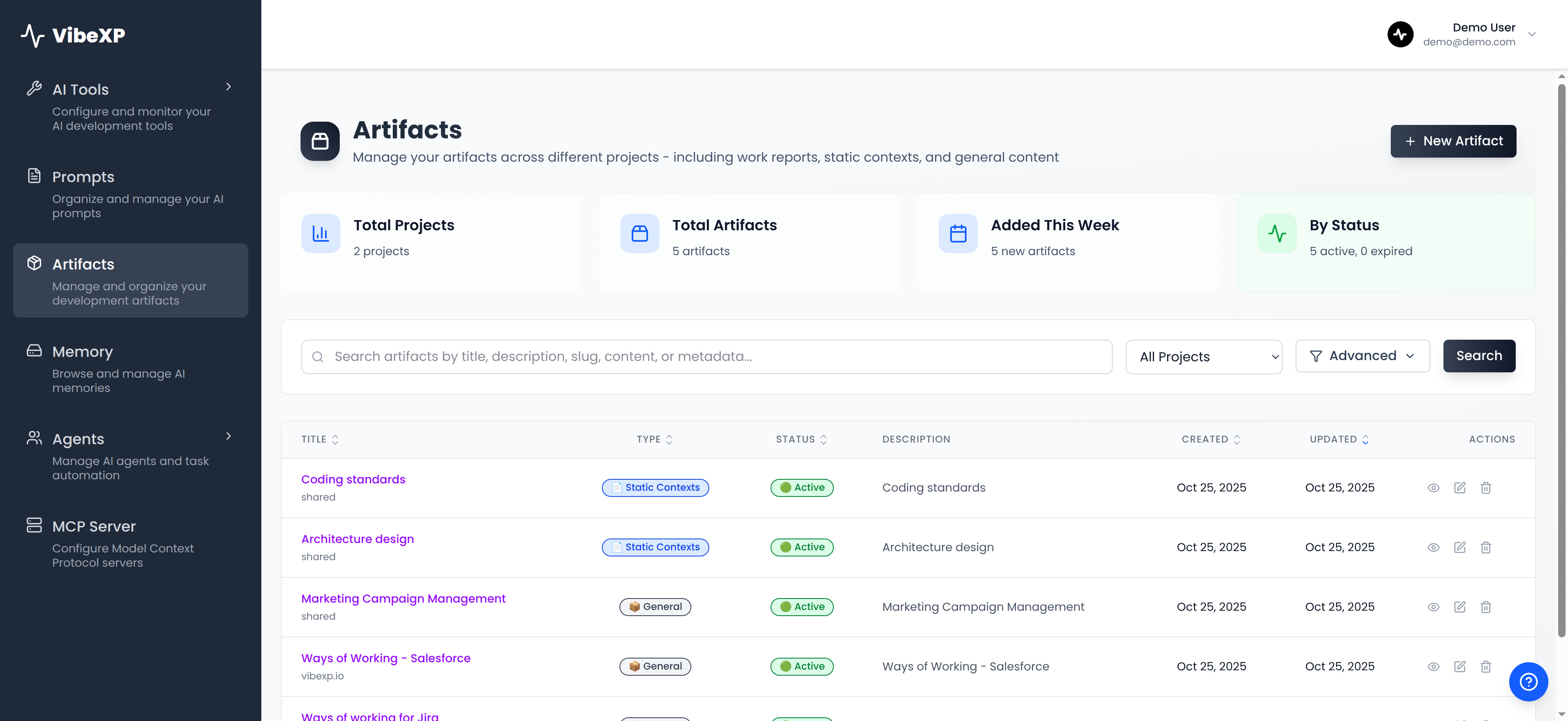 Artifacts Management Dashboard